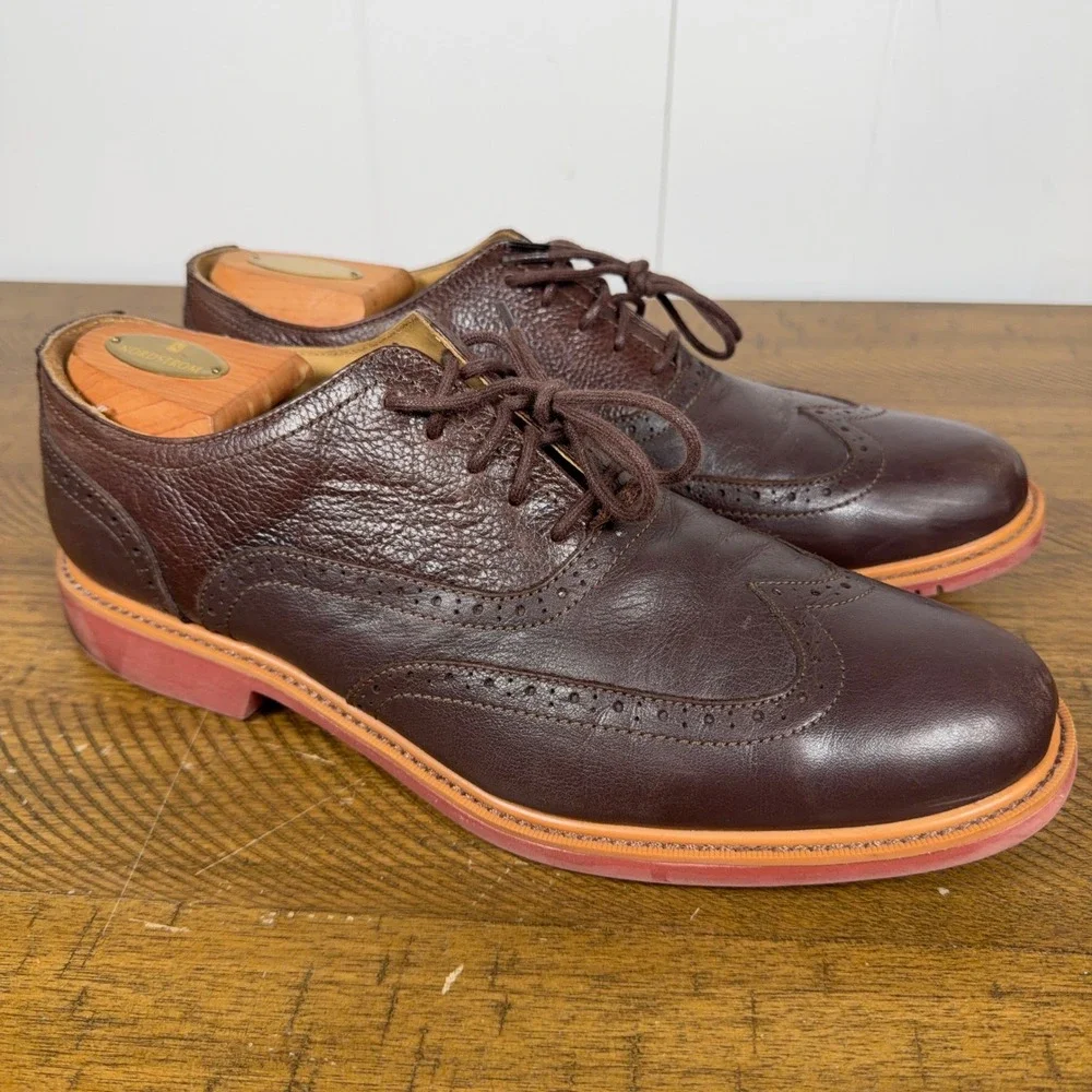 Cole Haan‎ Shoes Mens 10.5 Brown Leather Great Jones Wingtip Oxford Orange Sole